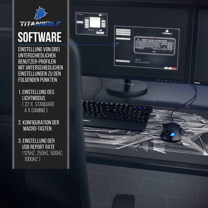 Produktbild Titanwolf Tastatur-, Maus- und Mauspad-Set, Gaming Bundle - Mechanisches Keyboard, Mouse & Mousepad (DE, Kabelgebunden)