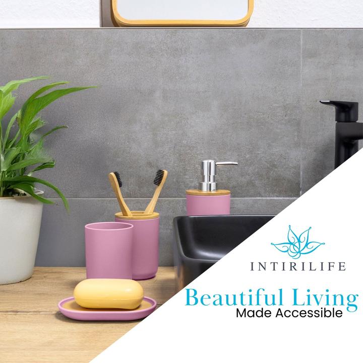 Actual product image Intirilife Badezimmer Zubehör Set inkl. Zahnputzbecher Seifenschale Seifenspender Toilettenbürste