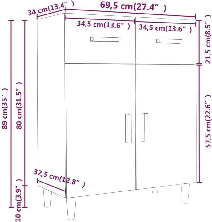 Produktbild vidaXL Sideboard (69.50 x 34 x 89 cm)
