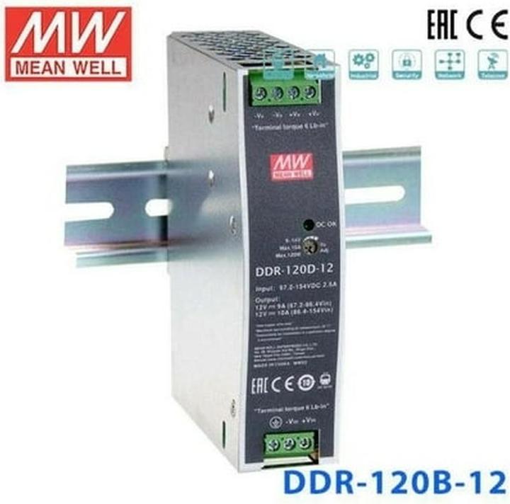 Produktbild MeanWell MEAN WELL DDR-120B-12, 16.8 - 33.6 V, 120 W, 12 V, 10 A, RoHS, 32 mm