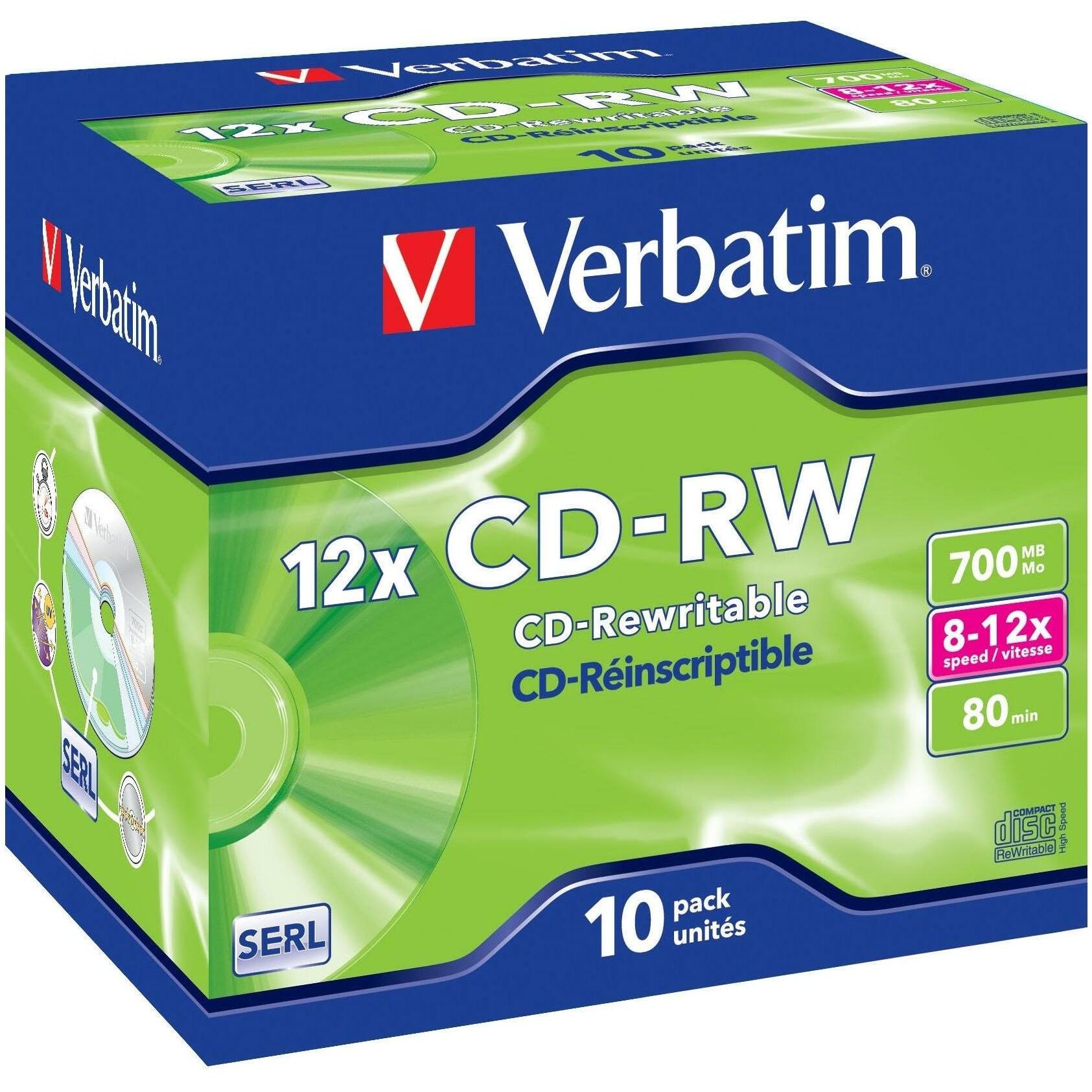 Verbatim CD-RW, 700MB, 12x, 10er Pack (10 x), Optischer Datenträger