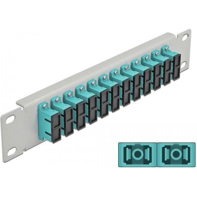 Delock 10? LWL Patchpanel 12 Port SC Duplex aqua 1 HE grau, Server Zubehör, Grau