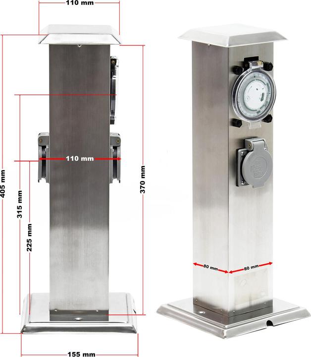 Produktbild Wiltec 2-fach Aussensteckdose Steckdosensäule Edelstahl Outdoor Aussen Zeitschaltuhr IP44