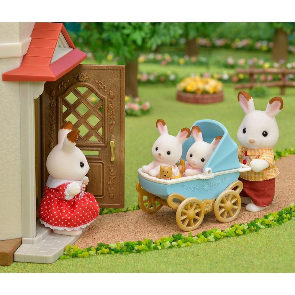 Thumbnail - Sylvanian Families Chocolate Rabbit Twin Babies & Pram