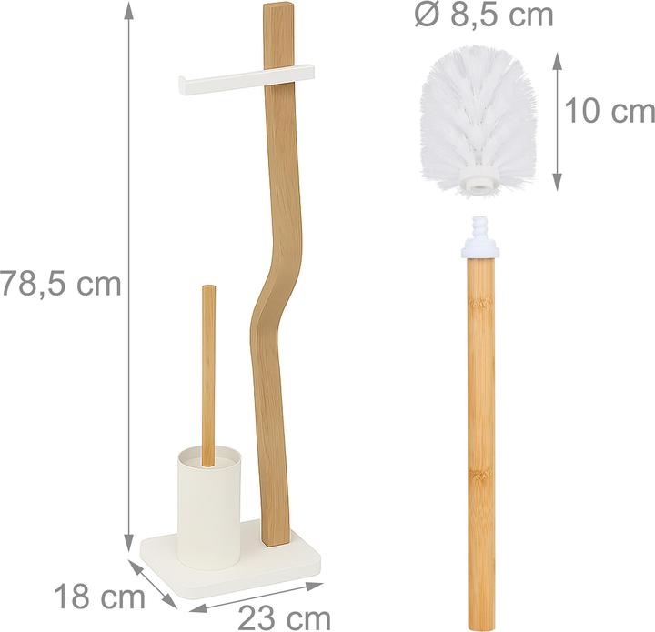 Produktbild Relaxdays - WC Garnitur Holz & Metall, Weiss/Hellbraun, 78,5 x 23 x 18 cm
