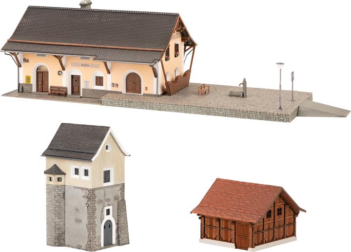 Faller Stazione ferroviaria di Susch con magazzino scambi, servizi igienici, fontana