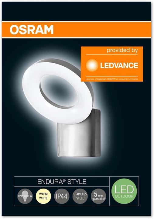 Produktbild Osram Endura® Loop 4058075140585 LEDAussenwandleuchte 12 W WarmWeiss Edelstahl (gebürstet) (650 lm, IP44)