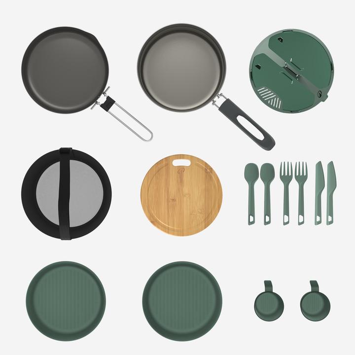 Produktbild Quechua Kochset Edelstahl Antihaftbeschichtung Camping - 500 15-teilig 2 Personen