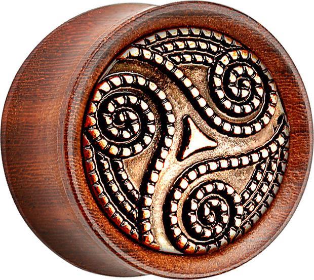 Produktbild Star Piercing Flared Plug aus Rosenholz gepunkteter Tribal Wirbel (Messing, Organisch)