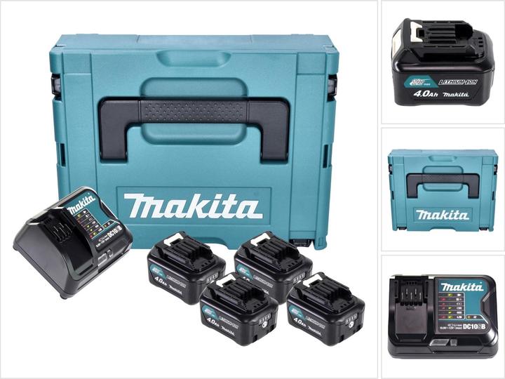 Makita Power Source Kit 4x BL 1041 B Akku 12 V max. 4,0 Ah CXT ( 4x 197406-2 ) + DC 10 SB Ladegerät (12 V)