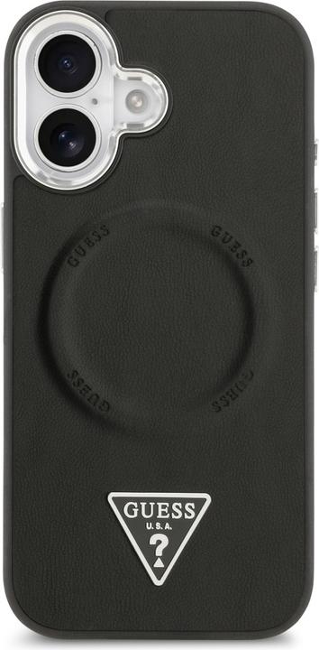 Productafbeelding Guess Case Magsafe PU Leather Case With Triangle Logo Silver Metal Camera Frame For iPhone 17 Pink (Apple iPhone 17)