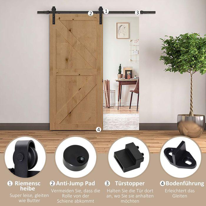 Immagine prodotto Swisshandel24 Gleitschienen-Bausatz für Schiebetür, bis 90 kg, Kohlenstoffstahl, 200 cm, Schwarz, inkl. Werkzeug