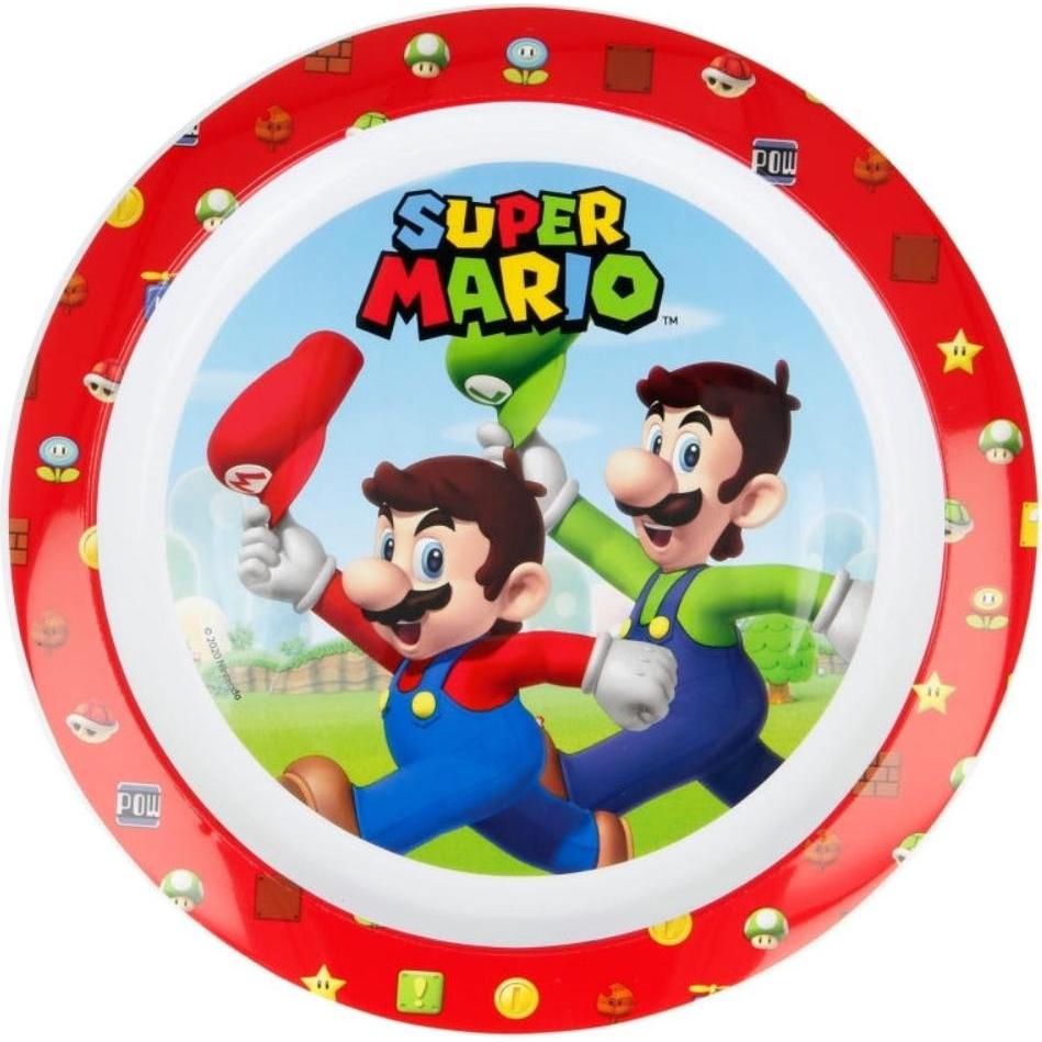 Tinisu, Kindergeschirr + Kinderbesteck, Super Mario Plastik-Teller Kunststoffset fÃ¼r Kinder - Mikrowelle geeignet