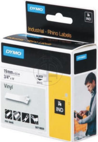 Productafbeelding Dymo Rhino vinyl tape, zwart (1.90 cm, Wit)