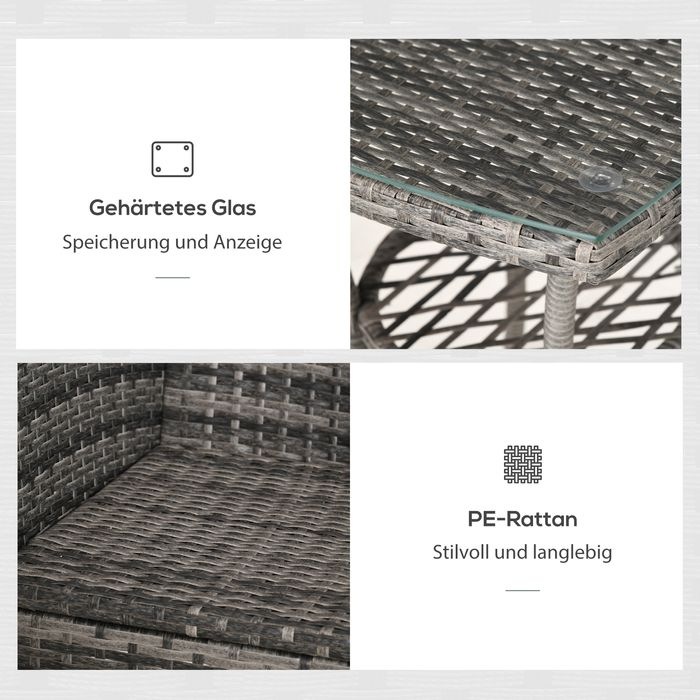 Produktbild Swisshandel24 Balkonmöbel Set für 2 Personen Sitzgruppe Rattan Gartenset Polyrattan Dunkelgrau (48 cm)