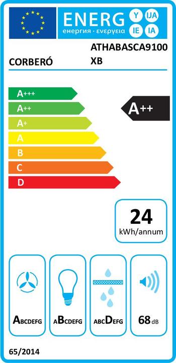 Label énergétique Corbero Hotte décorative horizontale, débit 1000 m3/h, 3 vitesses, classe A++ (Hotte murale)