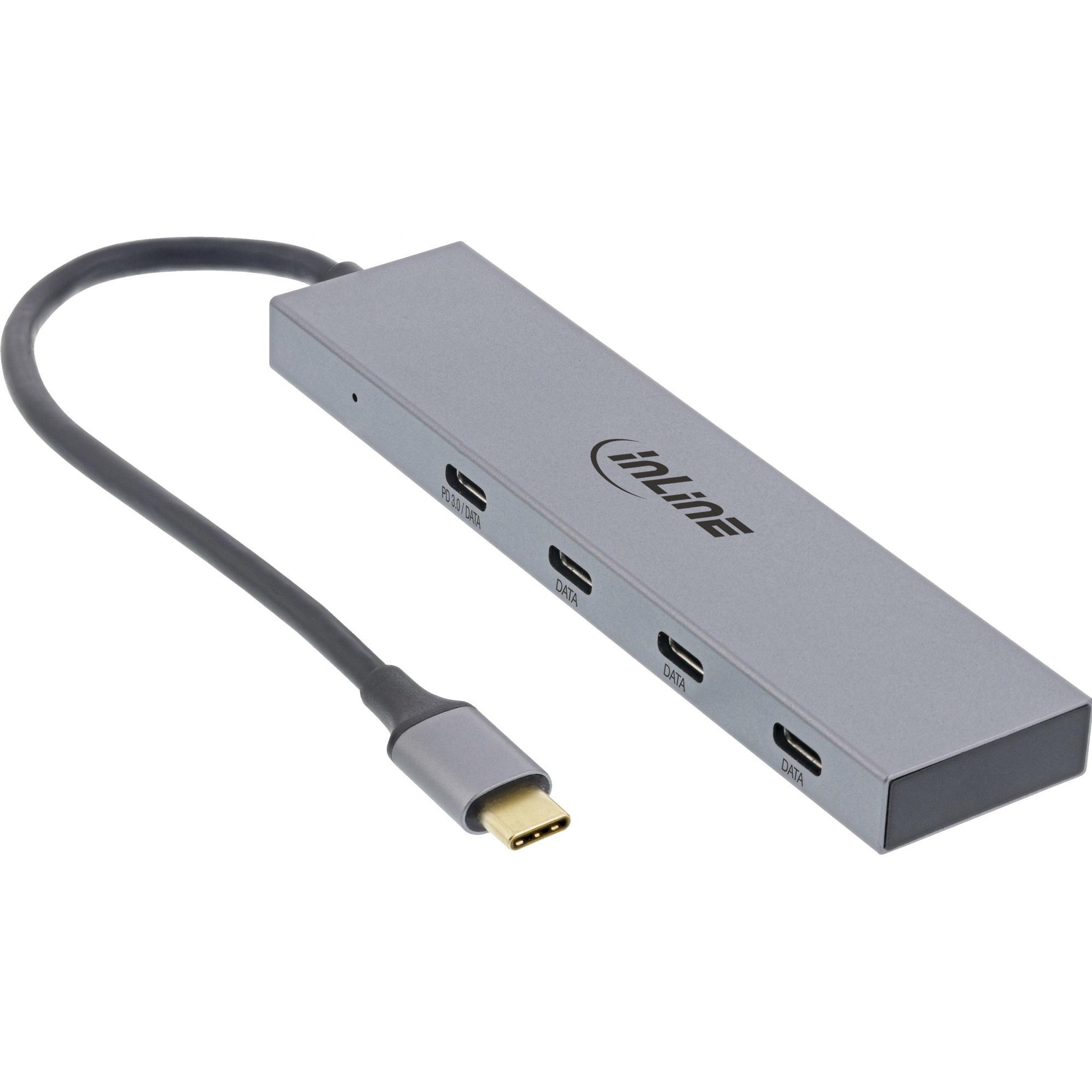InLine 35392B (USB-C, 4 Ports), Dockingstation + USB Hub, Silber