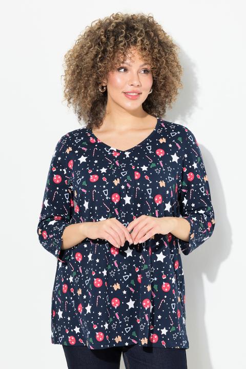 Image du produit Ulla Popken T-shirt de Noël à col en V et manches 3/4, ligne en A (46, 48)