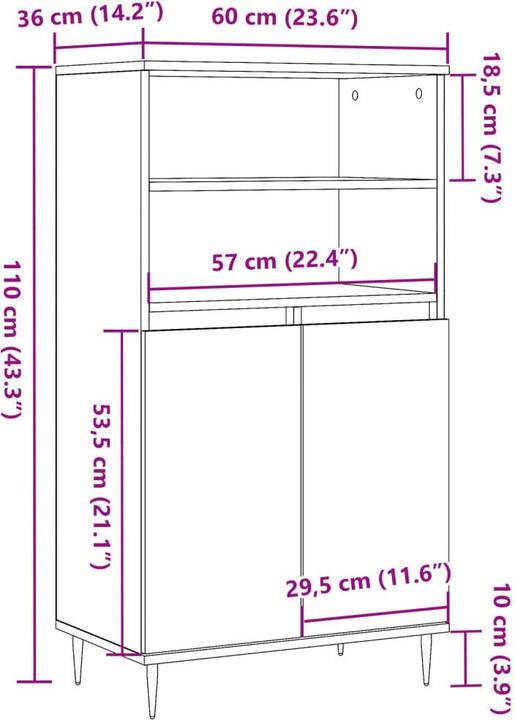 Image du produit vidaXL Highboard (60 x 36 x 110 cm)