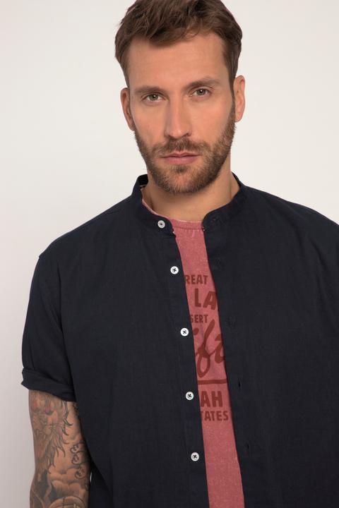 Actual product image JP1880 Shirt, short-sleeved, linen blend, stand-up collar, modern fit (L)