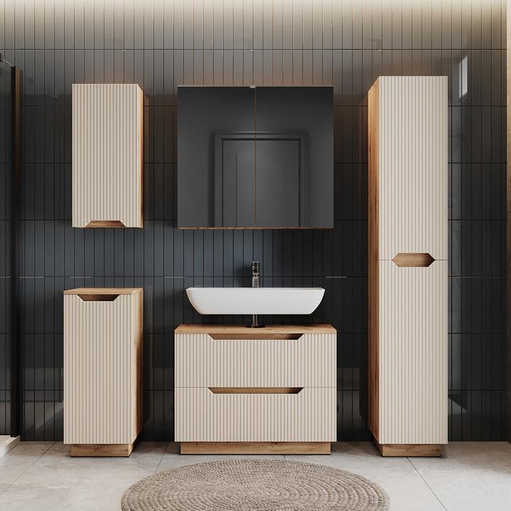 Actual product image Vicco Waschbeckenunterschrank Lotta, Eiche/Kaschmir gestreift, 79.6 x 62.5 cm mit 2 Schubladen (79.60 x 32 x 62.50 cm)