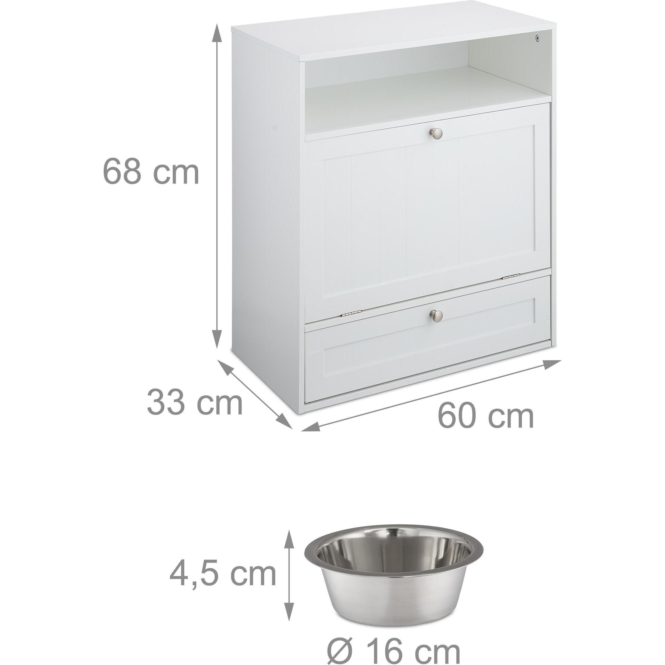 Comparer les prix de Relaxdays Armoire pour chien tiroir avec 2 bols compartiment pour nourriture h x l x p : 68 x 60 x 33 cm MDF blanc