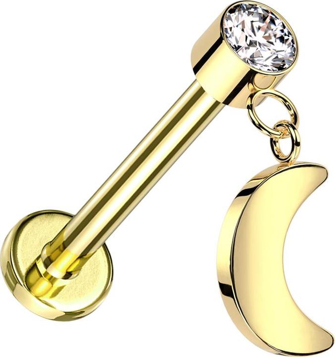 Produktbild Star Piercing Micro Labret Innengewinde vergoldet Zylinder vergoldet Kristall silber Anhänger Mond vergoldet (Titan, ohne Messing)