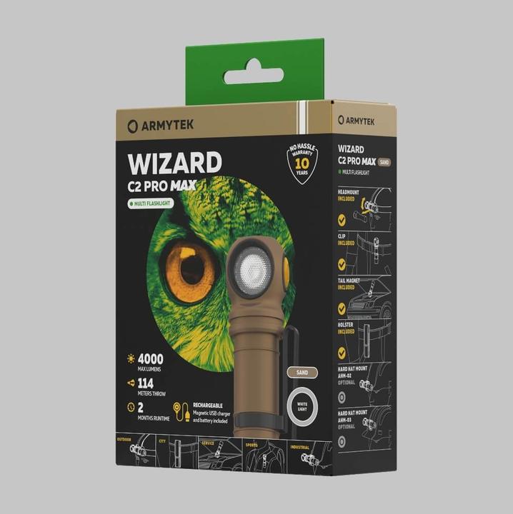 Image du produit ArmyTek Wizard C2 Pro Sand White Lampe de poche LED avec clip ceinture Alimentation par batterie 2500lm 115g (11.20 cm, 2500 lm)