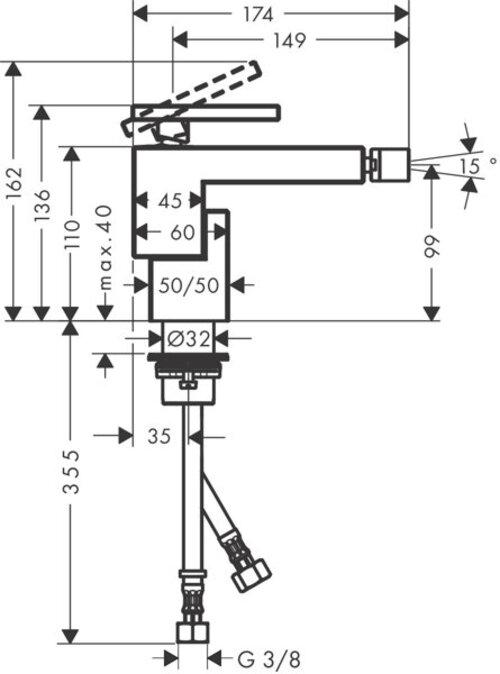 Actual product image Axor hand-sized Edge single-lever bidet mixer with push-open waste