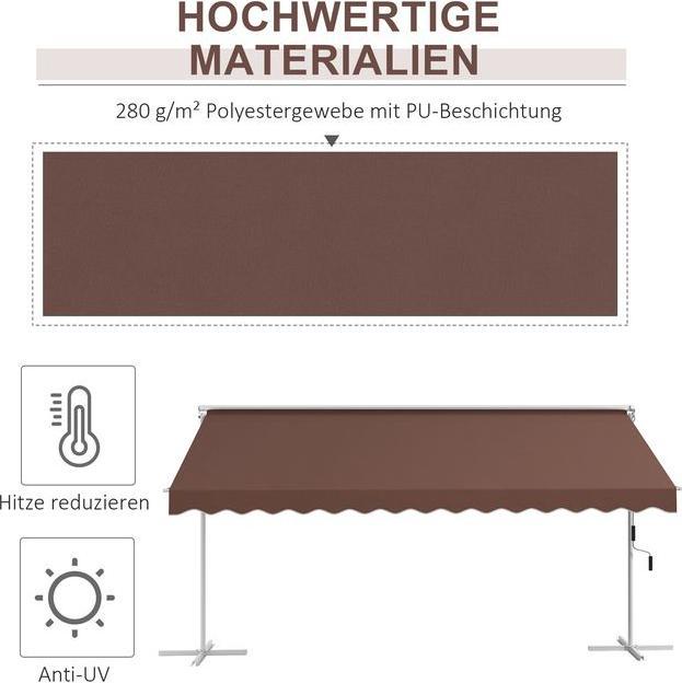 Actual product image Swisshandel24 Standing awning 4.5x3.4m garden awning hand crank extendable adjustable polyester coffee (3.40 m)
