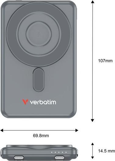 Produktbild Verbatim CnG 2C PB Wless 5000mAh Grey (5000 mAh, 20 W, 35.80 Wh)