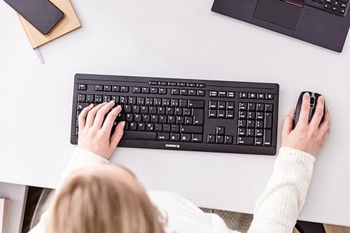 Produktbild CHERRY Stream Desktop Recharge Tastatur RF Wireless AZERTY Belgisch (BE, Kabelgebunden, Kabellos)
