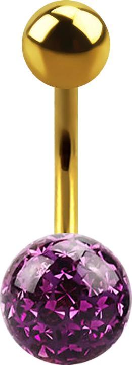Actual product image Star Piercing Banana gold-plated with ball and crystal ball violet epoxy protective layer (without brass, Titanium)