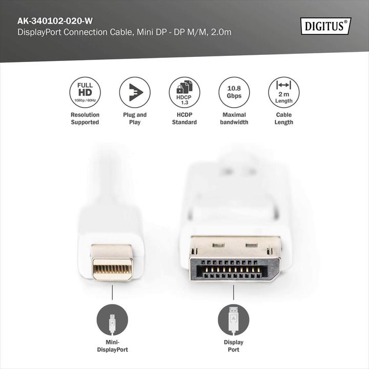 Image du produit Digitus DisplayPort — Mini DisplayPort (2 m, DisplayPort, 1.1)