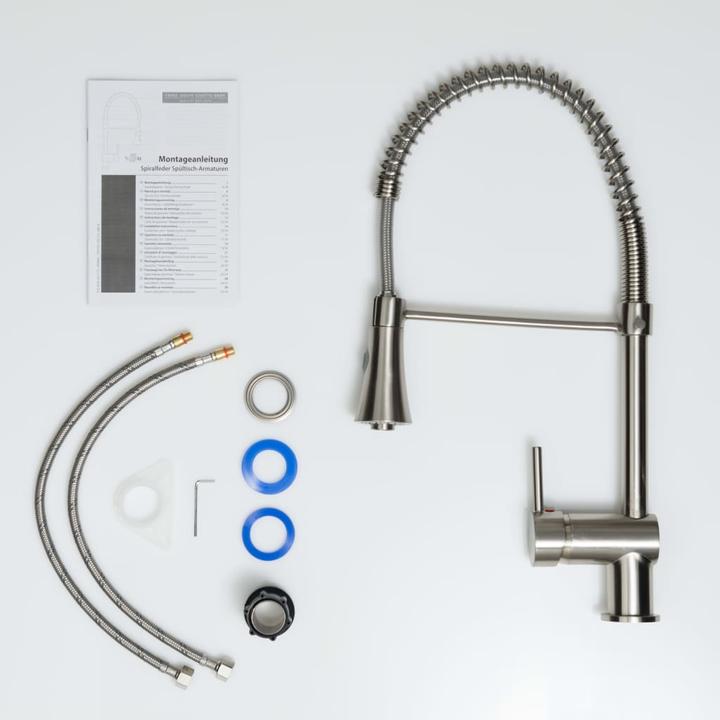 Actual product image Schütte Kitchen tap CORNWALL spiral spring sink mixer stainless steel look swivelling 79155