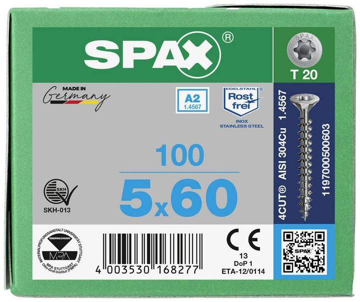 Actual product image Spax A2 Countersunk Multi-Head T-Star Plus T20 Fully Threaded (100 Screws per piece)