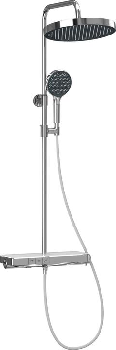 Emke Thermostatic Shower System with Overhead Rain Shower, Hand Shower, and Lower Outlet, Chrome