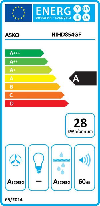 Energie-Label Asko Induktionskochfeld 80 mit Dunstabzug, Celsius°Cooking HIHD 854GF Schwarz glänzend (83 cm, Elektrokochfeld)