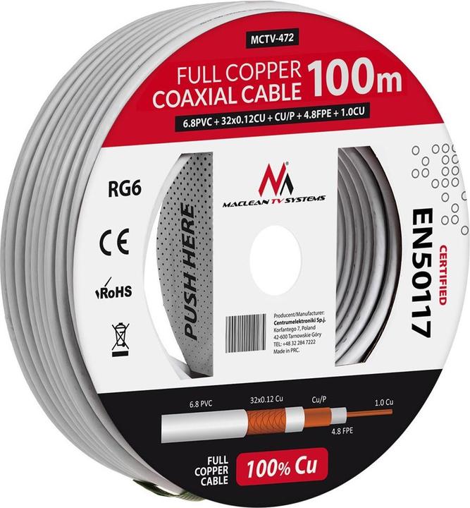 Maclean MCTV-472 MCTV-472 Kabel koaxial kabelis RG6 100M (Antennenkabel)