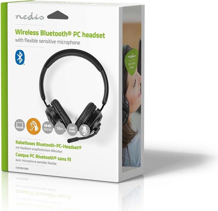 Image du produit Nedis Casque pour PC | Sur l'oreille | Stéréo | Bluetooth | Microphone pliable | Noir (Sans fil, USB-C)