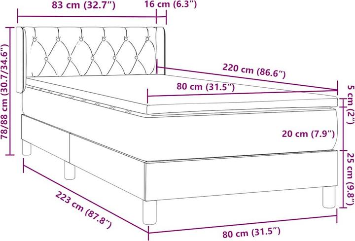 Produktbild vidaXL Boxspringbett (80 x 220 cm)