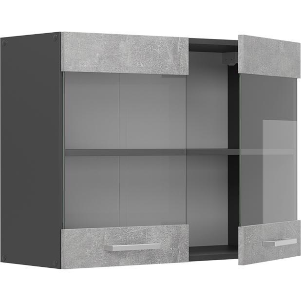 Vicco, Regal, Küchenglashängeschrank R-Line, Beton/Anthrazit, 80 cm (80 x 60 x 31 cm)