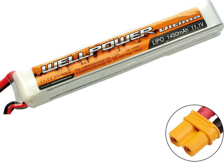 Actual product image Wellpower lipo battery ultima 1450 mah / 11.1 volt 3s "slim" 20/40c xt-30 (11.10 V, 1450 mAh)