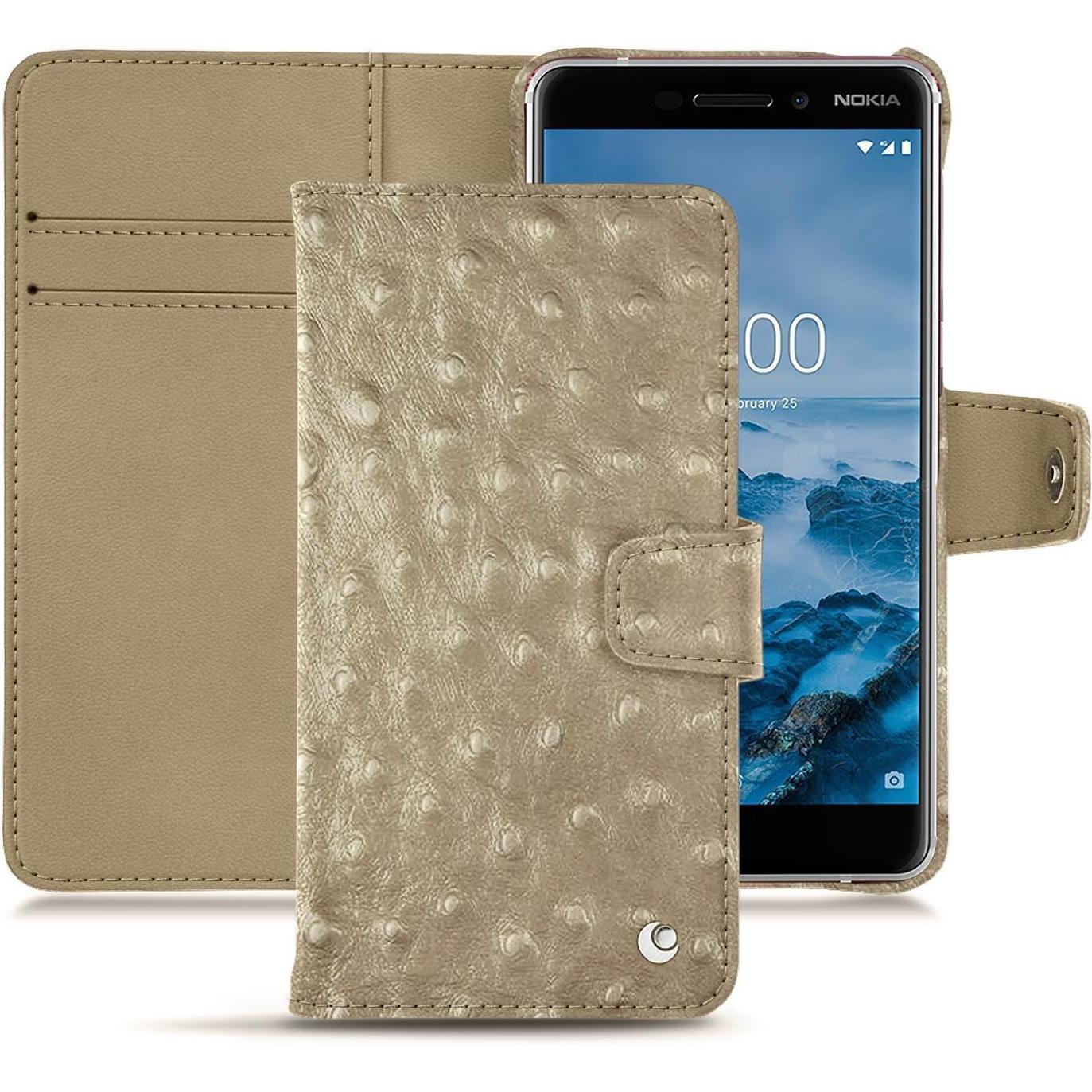 Noreve Lederschutzhülle Wallet (Nokia 6 (2018)), Smartphone Hülle, Beige