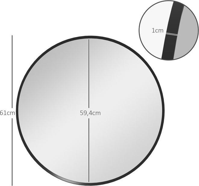 Immagine prodotto Swisshandel24 Specchio da parete, 60x60cm cornice in alluminio, nero rotondo (60 x 60 cm)