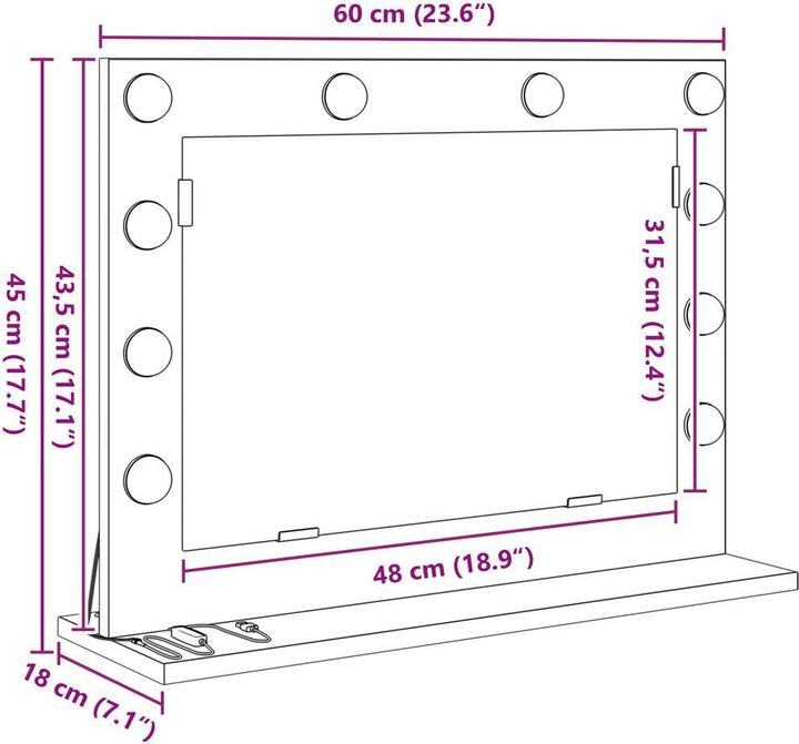 Produktbild VidaXL Waschtisch Spiegel Geräucherte Eiche Holz, Glas 60 x 45 x 18 cm