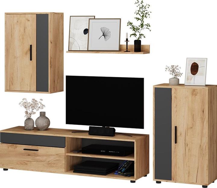 Image du produit Vicco Wohnwand Berno, Goldkraft Eiche/Anthrazit, 4er Set