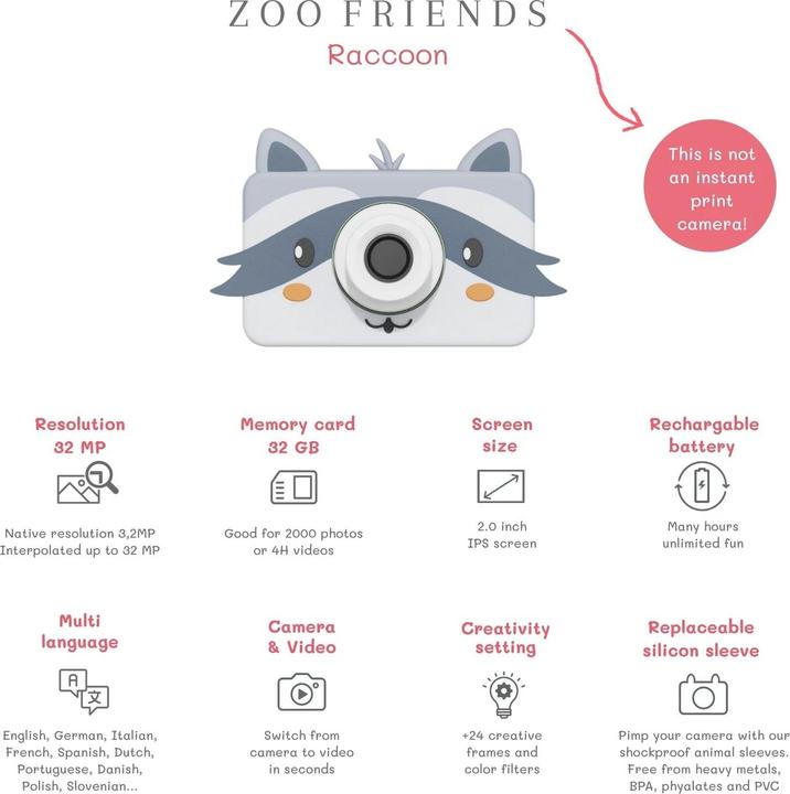Actual product image The Zoofamily Raccoon Kids Camera - C1