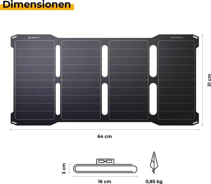 Produktbild Sunny Bag SunnyBag Sunbooster 28 146A 01 Solar-Ladegerät Ladestrom Solarzelle 2000 mA 28 W (28 W, 0.85 kg)