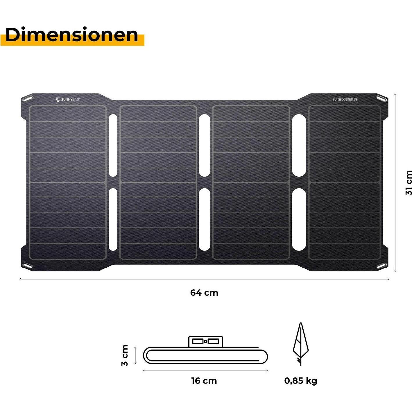Thumbnail - Sunny Bag, Solarpanel, SunnyBag Sunbooster 28 146A 01 Solar-Ladegerät Ladestrom Solarzelle 2000 mA 28 W (28 W, 0.85 kg)